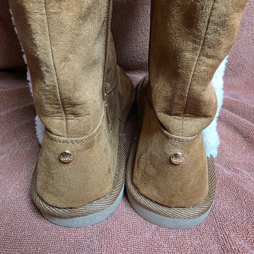 Michael Kors Womens Brown Faux Fur Trim Tall Winter Boots Cognac Suede Zip Up